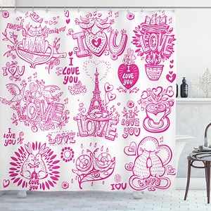 Ambesonne Love Shower Curtain, Hugging Touching Singing, 69"Wx70"L, Pink