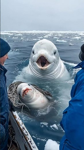 Heartbreaking Cry for Help: Baby Beluga Trapped in Arctic Ice 🐋💔