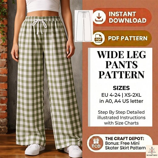 Wide Leg Pants Pattern PDF | Easy Elastic Waist Pull-on Trouser | Beginner-friendly Drawstring Lounge Palazzo - Etsy