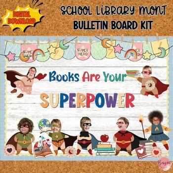 Library Bulletin Board Kit: Books Are Your Superpower | Spring Door Decor