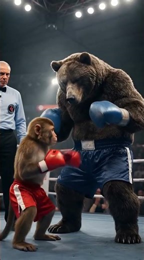 Monkey Knocks Out Bear in Jungle Boxing Match 😱 #monkeyvsbear#boxingfight#animalfight#junglefight