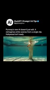This is really amazing. Aleph, a next-generation Al model from RunwayML, can reconstruct entire scenes from a single clip with just a prompt. With just a brief input and a text prompt, it may relight, eliminate objects, alter backgrounds, and even create new camera perspectives. This is rewriting visual storytelling, not only editing. Watch this example of a combat scene from the Matrix movie that has been transformed into a water battle: @blizaine on X artificialintelligence #business #ai #chat