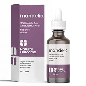 Mandelic Acid Serum 10% | Anti-Aging AHA Facial with Hyaluronic Acid | Targets Fine Lines, Dark Spots, and Wrinkles | Clarifies Acne and Stimulates Natural Collagen Production | 1 Oz Natural Outcome