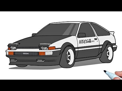 How to draw a TOYOTA COROLLA AE86 HACHIROCU Initial d | Drawing toyota trueno ae86 step by step