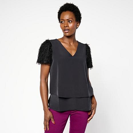 DG2 by Diane Gilman Novelty Sleeve V-Neck Easy Top | HSN
