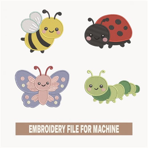 Cute Bugs Embroidery Bundle, Bee Ladybug Butterfly Caterpillar Embroidery Designs, Kids Insect Machine Embroidery Files - Etsy