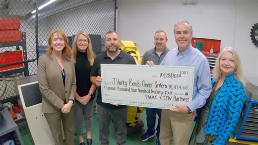 Mechatronics students at Bonds Career Center were thrilled to receive a robotic arm and a check for over $18,000 from local manufacturer ITW Hartness. The funds will be used to purchase safety equipment and attachments for the new arm, providing students with essential hands-on training for their future careers! | Greenville County Schools