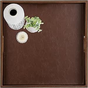Hanobe Ottoman Serving Tray Large: 20'' Decorative Trays with Handles - Leather Coffee Table Decor for Extra Big Counter Home Living Room - Oversized