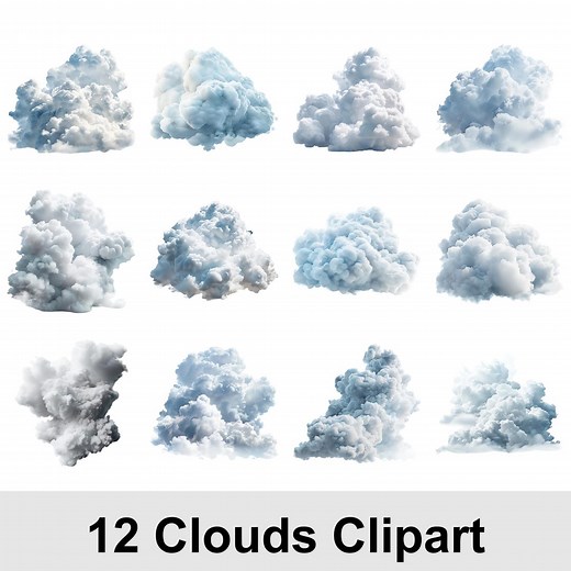 12 Realistic Cloud Clipart PNG | Photorealistic Sky & Smoky Cloud Overlays | Digital Cloudscape Graphics | Commercial Use Digital Download - Etsy