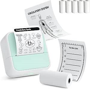Sticker Printer - PrintPods, Inkless Mini Printer, Sticker Maker, Bluetooth Portable Thermal Printer for Phone, Study Notes, Diagrams & Photos, DIY, Kids Gift | 5 Sticky Paper Rolls (Green)