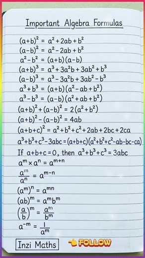 Basic Algebra Formulas you Must Know # #maths #algebra