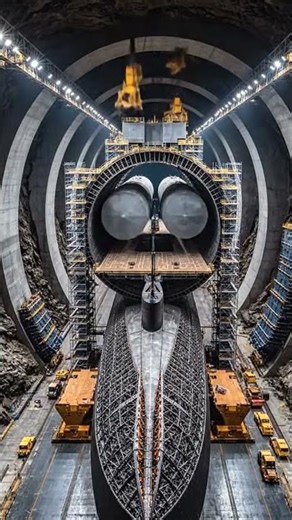 Advanced Submarine Exiting High-Tech Naval Dock