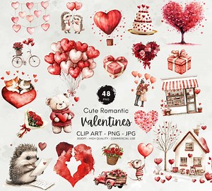 Cute Valentines Clipart Bundle, Valentine Graphics, Romantic Clipart, Valentines Day Pngs, Heart Balloons, Valentines Cuteness Png Download - Etsy UK