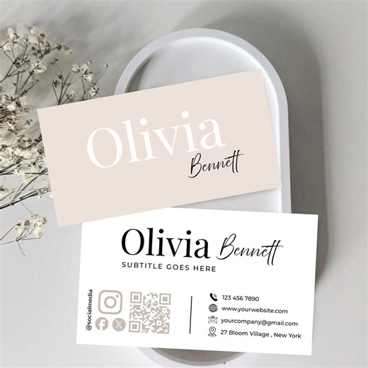 Elegant Business Card Template - Minimalist Boho Style Double Sided Printable Modern & Editable Design - Etsy