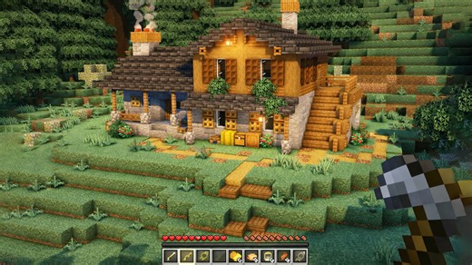 A large spruce cabin that brings cozy forest style into your Minecraft world