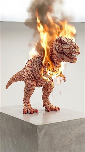 🦖 Giant T-Rex Matchstick Sculpture Ignites – Amazing Burning Art!