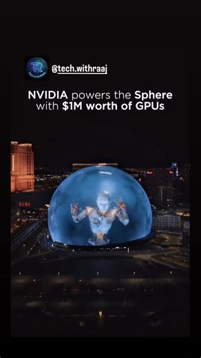 Raaj on Instagram: "The Vegas Sphere isn't magic... it's a million dollars of raw GPU power That jaw-dropping glow wrapping Las Vegas isn't a trick of the light. It's brute force computing. The Las Vegas Sphere runs on more than 150 high-end GPUs from NVIDIA. Just the graphics hardware alone costs over $1 million. Every pixel you see, inside and out, is driven in real time. The exterior shell pushes visuals across 1.2 million programmable LEDs. Inside, the screens hit a massive 16K resolution at