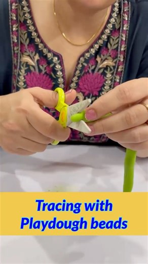 Tracing with Playdough beads - a sensory activity for fine motors development , eye hand coordination, focus building and creativity. Playdough activity -4 #sunriseldh #sunrisenurseryschool #playschoolactivities #playbasedlearning #earlyeducation #playdoughfun #playdoughactivities #sensorimotor #CreativeKids #learningthroughplay #funlearning | Sunrise Nursery School