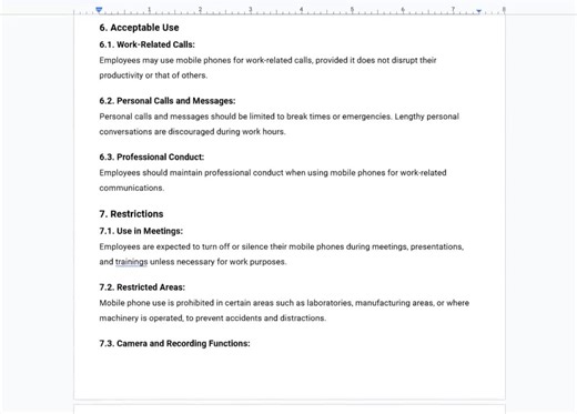 Employee Phone Policy Template, Workplace Mobile Phone Policy, Company Phone Usage Guidelines, Employee Mobile Use Policy