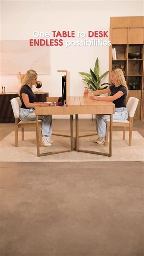 9.7K views · 57 reactions | The Transformer Table to Desk is your all-in-one workstation and dining table, ready for any occasion at home. It’s where work meets dinner in the most stylish way!#transformertable #furniture #table #home #furnituredesign #diningroom #desksetup | Transformer Table | Facebook