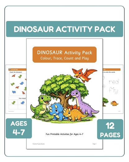 Dinosaur Activity Pack for Kids Ages 4–7 | Printable Preschool Worksheets PDF | Colouring, Maze, Counting, Matching & Tracing - Etsy