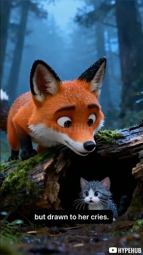 The Little Kitten and the Baby Fox 🐱🦊#CatAndFox #AnimalFriendship #HeartwarmingShorts