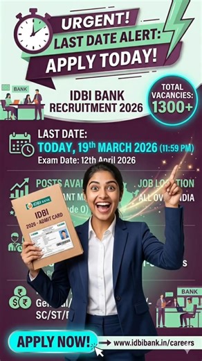 🚨 LAST DAY! IDBI Bank 1300+ Vacancies 2026 | Apply TODAY! ⏰ #Shorts #BankJobs