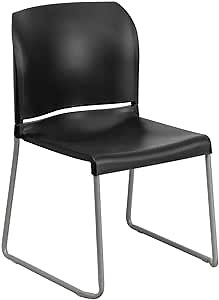 Offex Contoured Back Ergonomic Stack Chair with Sled Base - Black