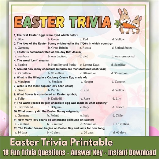 Easter Trivia Game Printable | Fun Holiday Party Game for Kids, Families & Classrooms | Instant Download - Etsy