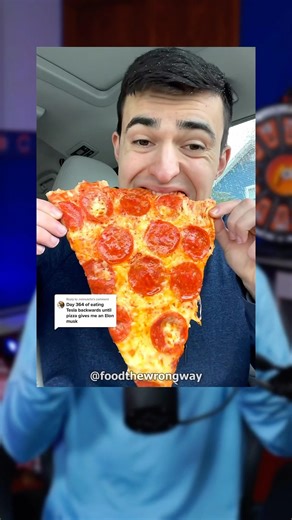 Eating Pizza Backwards Until He Gets A Tesla 😭