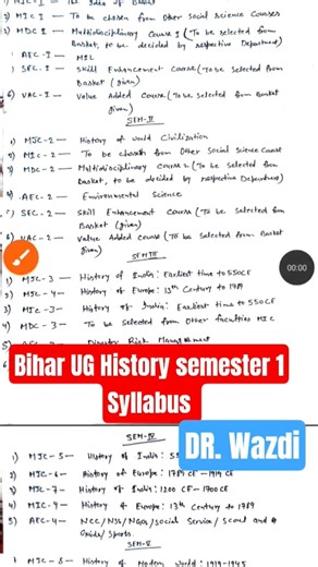 BA 1st semester History syllabus 2026-27 By Dr wazdi #patna #history #graduation #ug #exam
