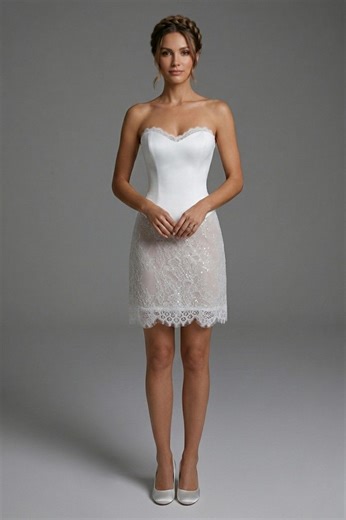 Satin Basque Corset Mini Wedding Dress With Sequin Lace Skirt & Scalloped Trim - Chic Bridal Reception After Party - XL Sizes Available - Etsy Canada