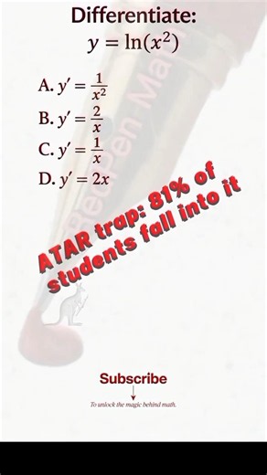 ATAR trap:Differentiate y=ln(x^2) #short #atar #vcemaths #hscmaths #maths