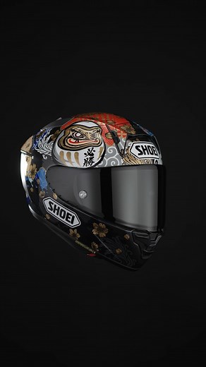 SHOEI on Instagram: "The Motegi 5 X-Fifteen has landed! Worn by Marc Márquez at Twin Ring Motegi, this graphic is packed with layers of meaning and bold tradition. The Daruma dolls—symbols of perseverance and good fortune—watch over you while you chase your next win. 🏁 But there’s more than meets the eye… 👀 Hidden throughout the design are multiple “93s” as a nod to the man himself. How many can you find? 👇 Drop your guess of how many 93s are on this helmet"