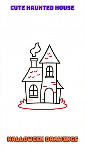 Easy to draw a cute haunted house drawing for Halloween