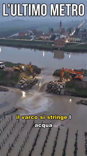 Riparazione argine rotto 60 metri con massi da 5 tonnellate #ingegneria #costruzioni #argine