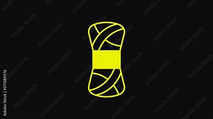 Yellow Yarn icon isolated on black background. Label for hand made, knitting or tailor shop. 4K Video motion graphic animation