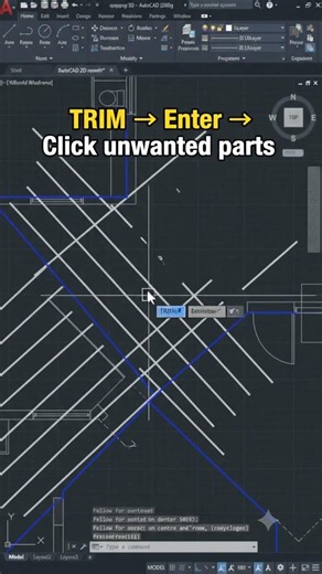 TRIM Command in AutoCAD 🔥 | Remove Lines Quickly! #autocadlearning #autocadtutorial