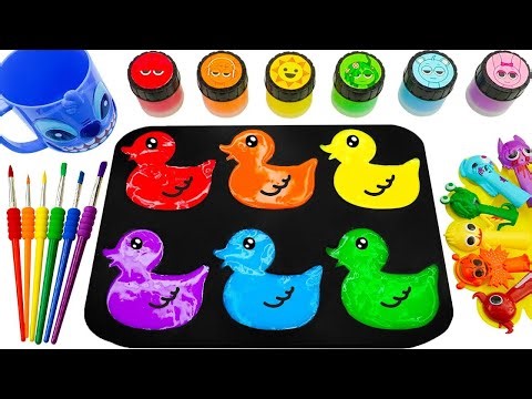 Satisfying Video How To Make Rainbow Baby Duck With Glitter Slime And Glossy Balls Cutting ASMR