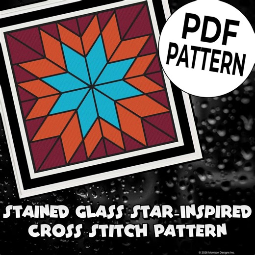 Stained Glass Star Cross Stitch Pattern | Geometric Southwest Mosaic Embroidery | Modern Abstract Starburst Design - Etsy