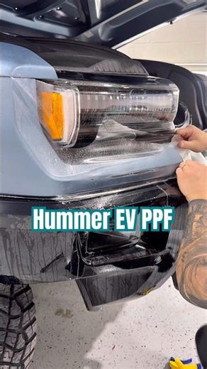 Installing custom bulk PPF on this Hummer EV front bumper, one piece full coverage 🔥