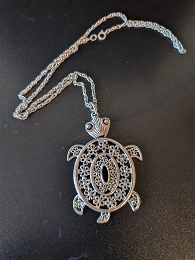 Vintage Silver Floral Turtle Necklace Statement Necklace Tortoise Flowers - Etsy