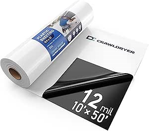 Crawl Space Vapor Barrier - 12 mil (10' x 50'), Heavy Duty Plastic sheeting, Concrete Vapor Barrier Covering for Crawlspace Encapsulation kit, Thick Polyethylene Film, Black and White Panda Film