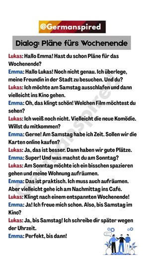 Dialog auf Deutsch (A2-Niveau) – diesmal zum Thema Wochenendpläne #germanlanguage #deutsch #dialog