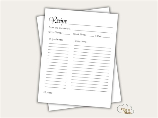 Recipe Binder Template | Recipe Page Printable | Letter & A4 Size - Etsy