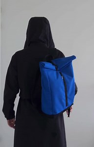 Ripstop blue rolltop backpack, urban, city, waterproof, quick dual access, ergonomic, color-blocking, colorful, statement, gorpcore, bright