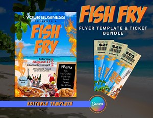 Fish Fry Flyer and Ticket Bundle | Editable Canva Templates | Church Event Flyer and Ticket | Seafood Cookout Invitation | Digital Download - Etsy