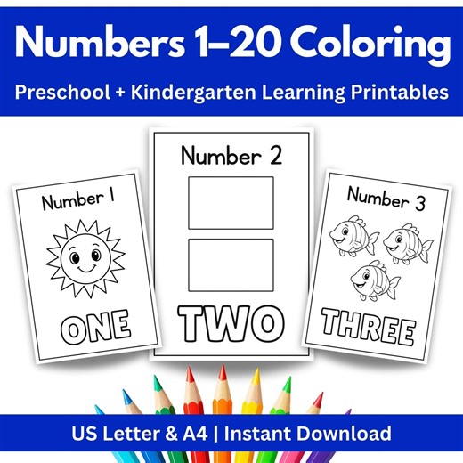 Numbers 1–20 Coloring Pages for Kids | Preschool & Kindergarten Printable | Number Recognition Activity | Instant Download PDF - Etsy
