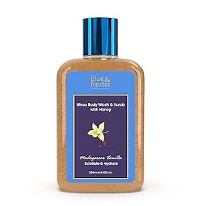 Blue Nectar Vanilla Body Wash & Scrub with Honey for Deep Cleansing, Exfoliation, Anti-cellulite, Anti-aging, Tan Removal and Repair (10 Herbs, 8.4 Fl Oz)