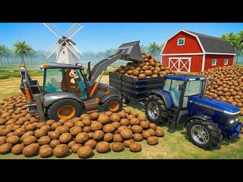 Planting & Harvesting Eggplant 🍆🚜 Tractor & Harvester Farm Work | Realistic Farm Vehicles Animation
